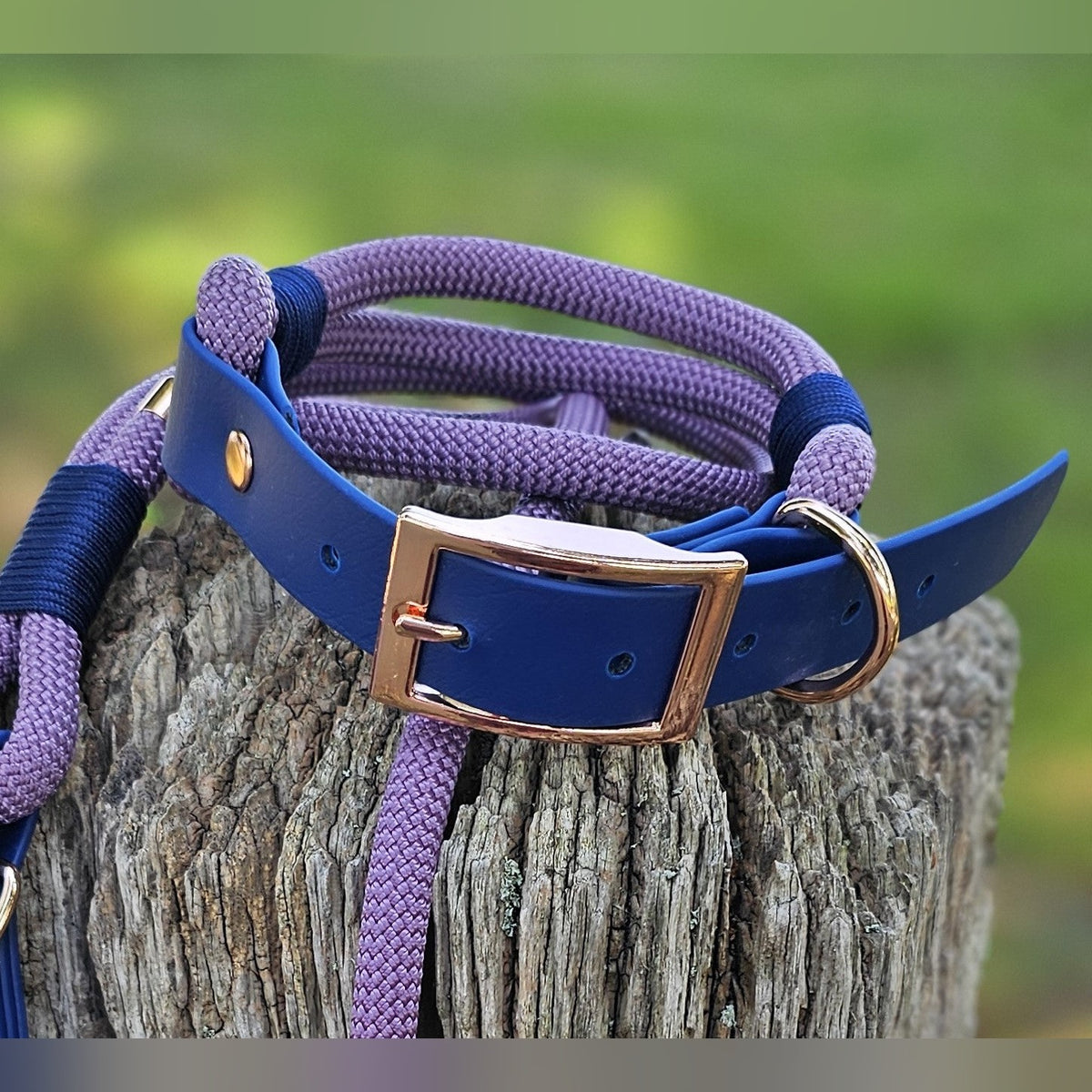 Mauve & Navy - Classic Rope Dog Collar