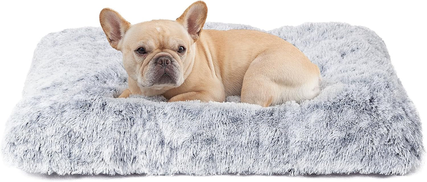 Calming Dog Bed Medium, Fluffy anti Anxiety Washable Cushion Bed for Crate, Dog Mat Mattress with Anti-Slip Bottom, Grey, 75X50X7.5Cm