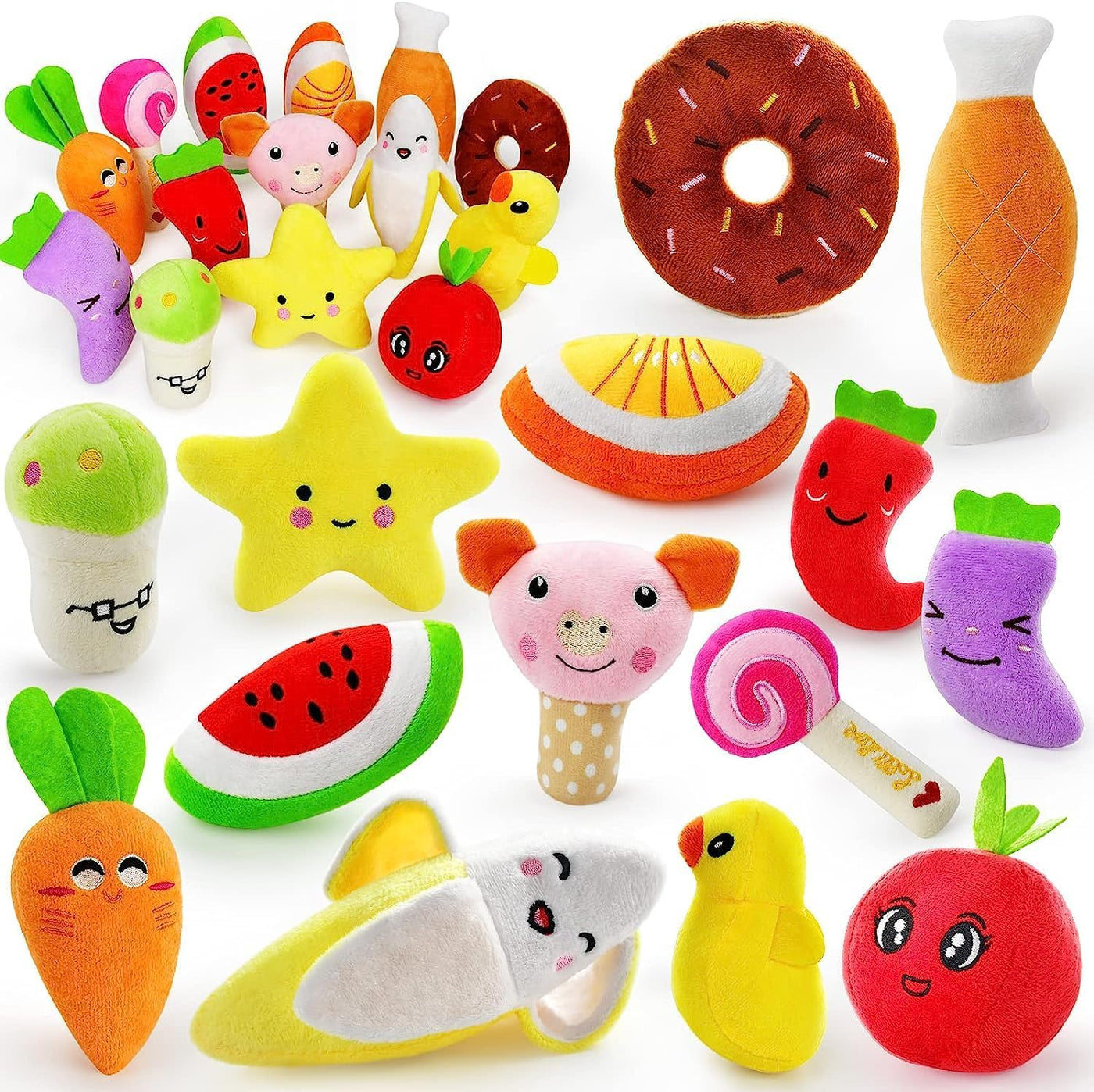 14 Pack Dog Squeaky Toys Cute Stuffed Plush Fruits Snacks and Vegetables Dog Toys for Puppy Small Dogs