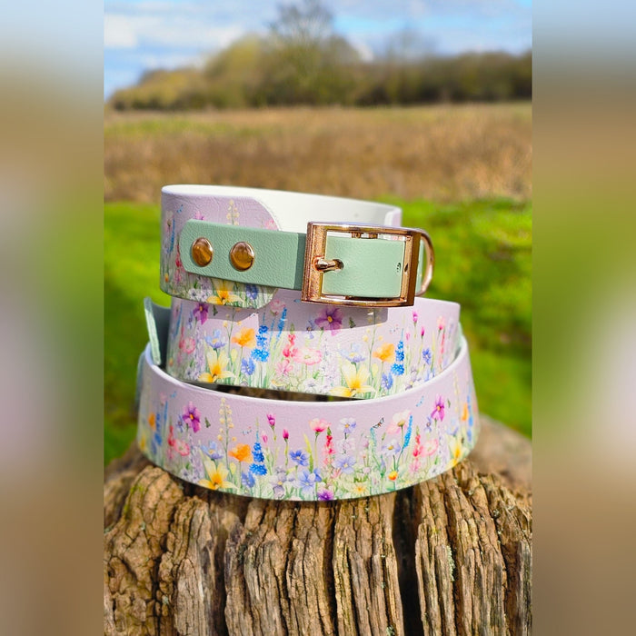 Wildflower Meadow  - Printed Waterproof BioThane® Sighthound Collar / wide-fit Dog Collar