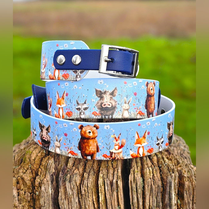 Forest Friends - Printed Waterproof BioThane® Sighthound Collar / wide-fit Dog Collar