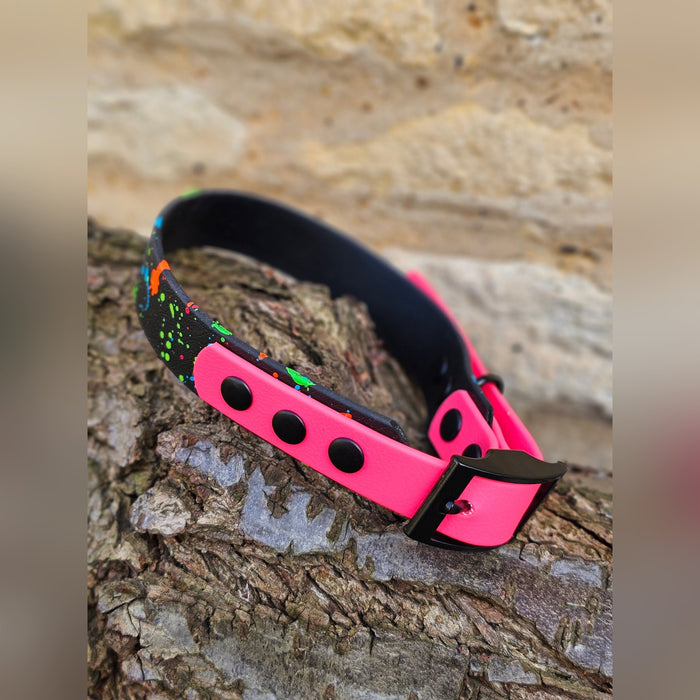 Neon Pink - Waterproof BioThane© Splatter Dog Collar - Neon Collection