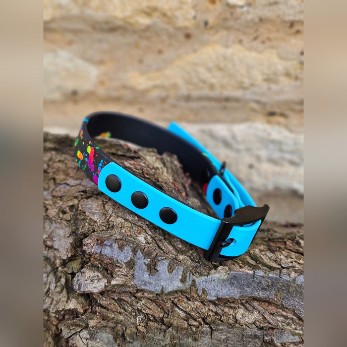 Neon Blue - Waterproof BioThane© Splatter Dog Collar - Neon Collection