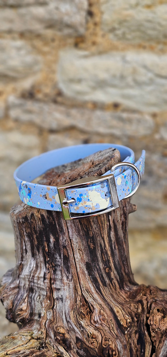 Pastel Blue - Waterproof BioThane© Pastel Splatter Dog Collar