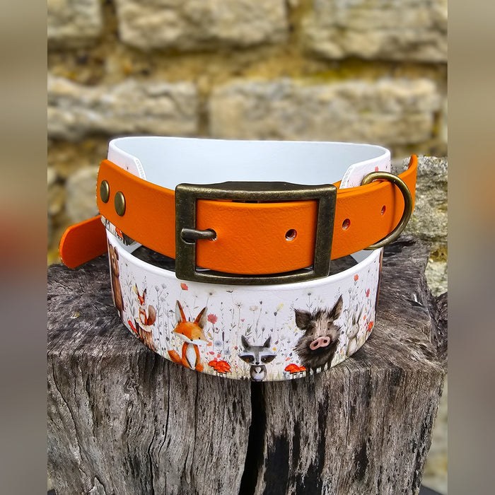 Hello Woodland - Printed Waterproof BioThane© wide-fit Dog Collar
